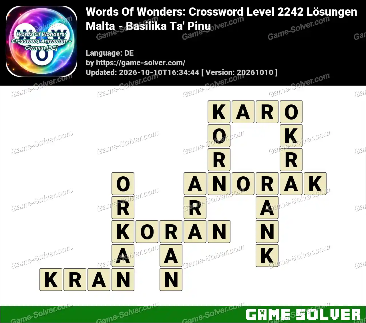 Words Of Wonders: Crossword Level 2242 Lösungen – Malta – Basilika Ta’ Pinu